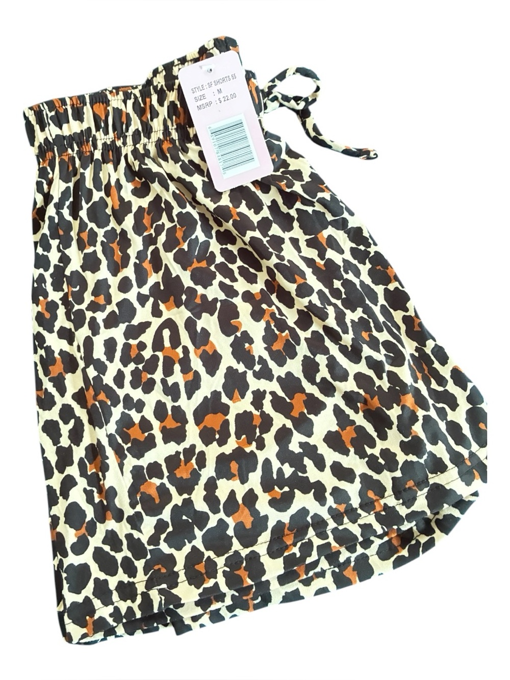 Leopard Print Elastic-Waist Women's Shorts - Black/Cream/Brown